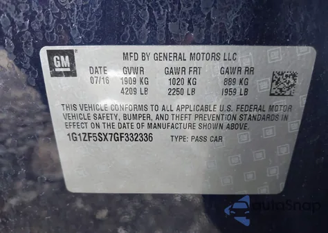 2016 Chevrolet Malibu 2Lt z USA, uszkodzony, nr VIN 1G1ZF5SX7GF332336